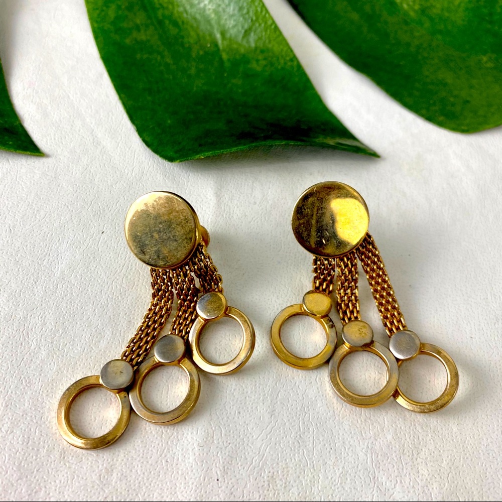 Vintage Gold Three Ring Statement Earrings